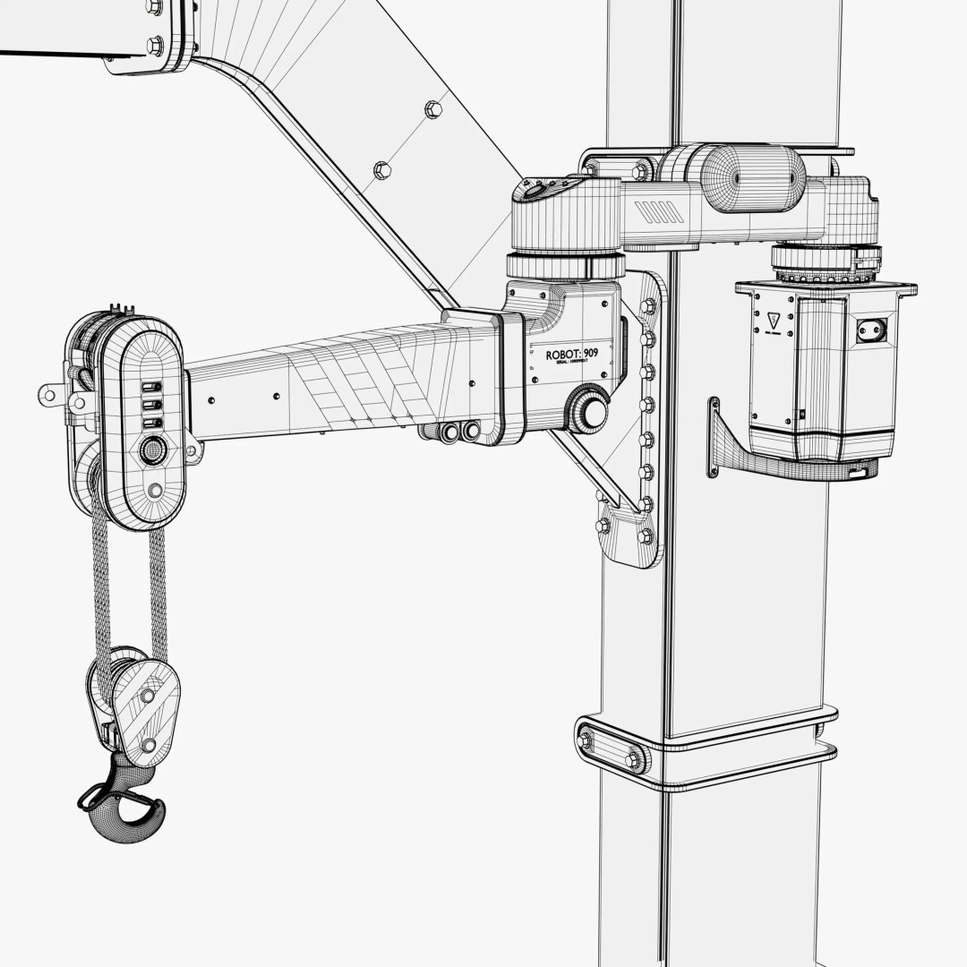 Industrial Robotic Jib Crane M1 3D Model – Slewing Crane with Electric Hoist, PBR