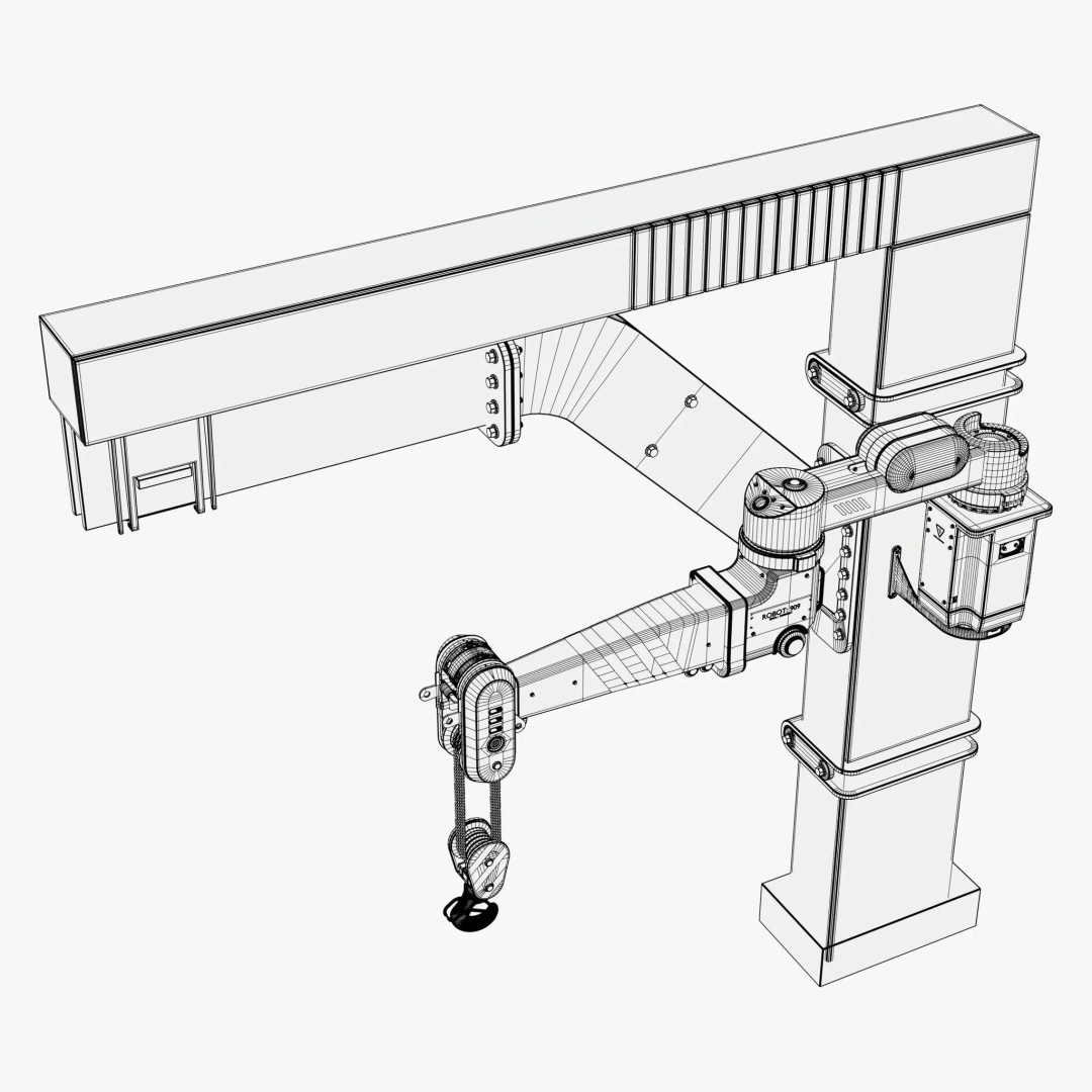 Industrial Robotic Jib Crane M1 3D Model – Slewing Crane with Electric Hoist, PBR - View 10