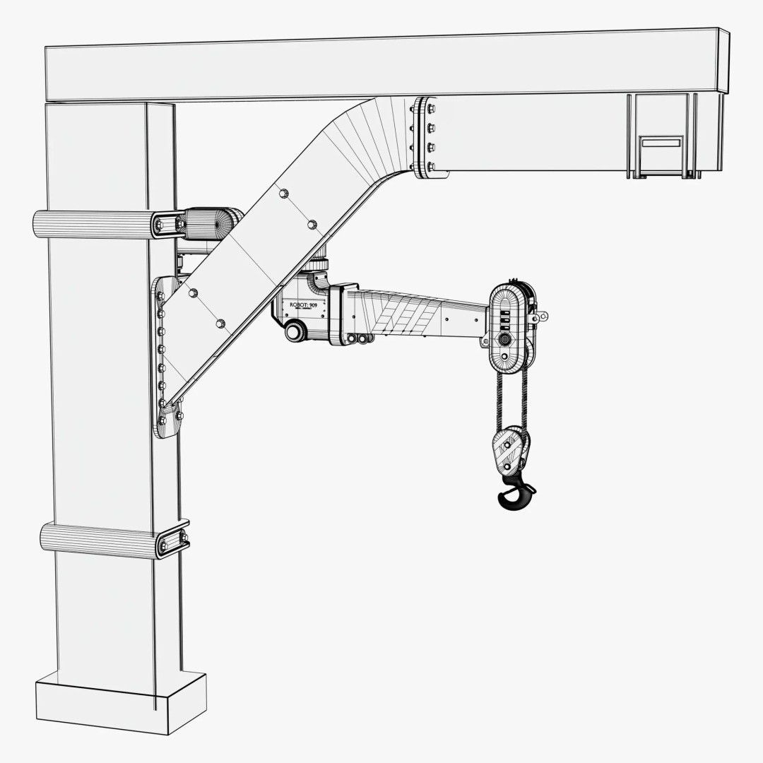 Industrial Robotic Jib Crane M1 3D Model – Slewing Crane with Electric Hoist, PBR - View 12