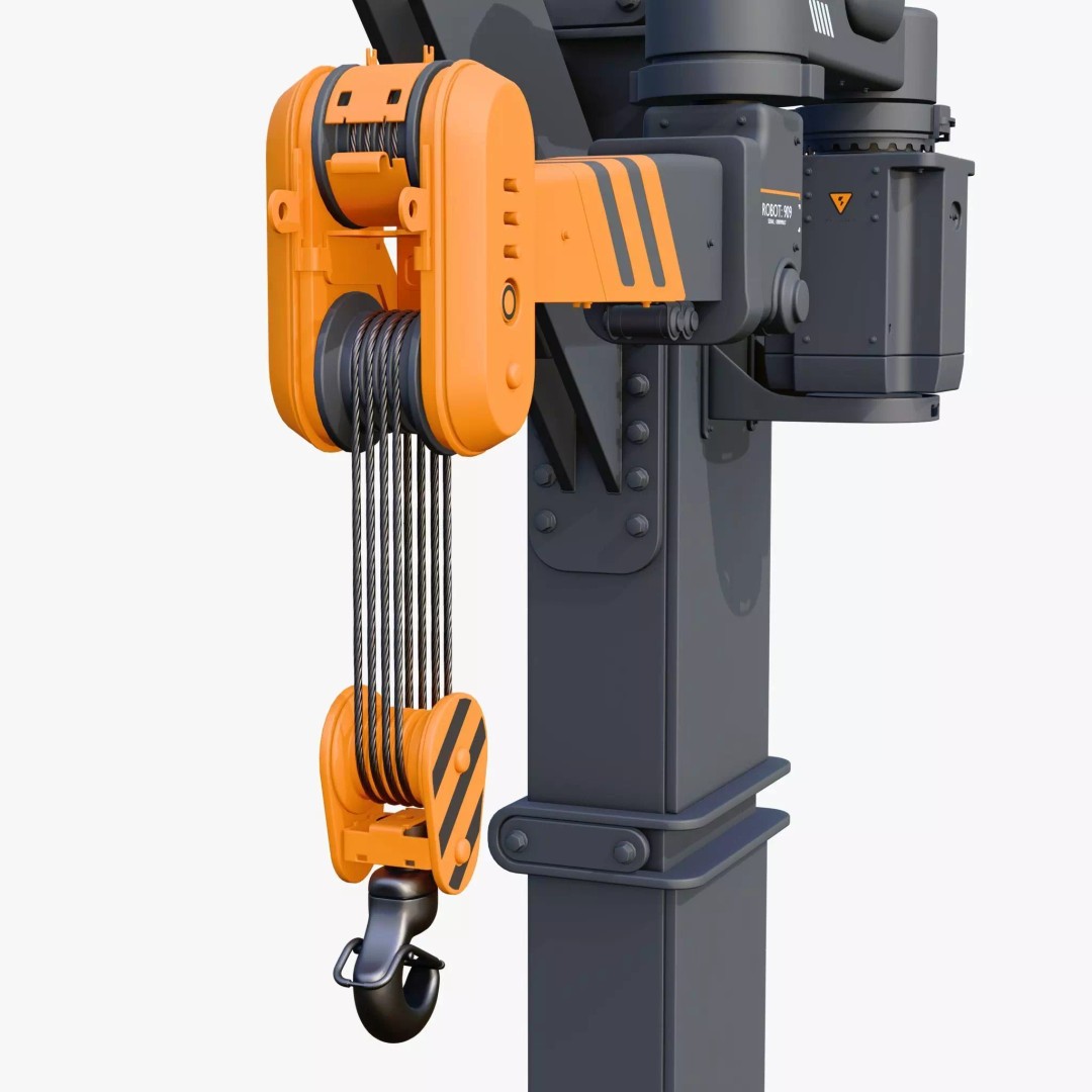 Industrial Robotic Jib Crane M1 3D Model – Slewing Crane with Electric Hoist, PBR - View 3