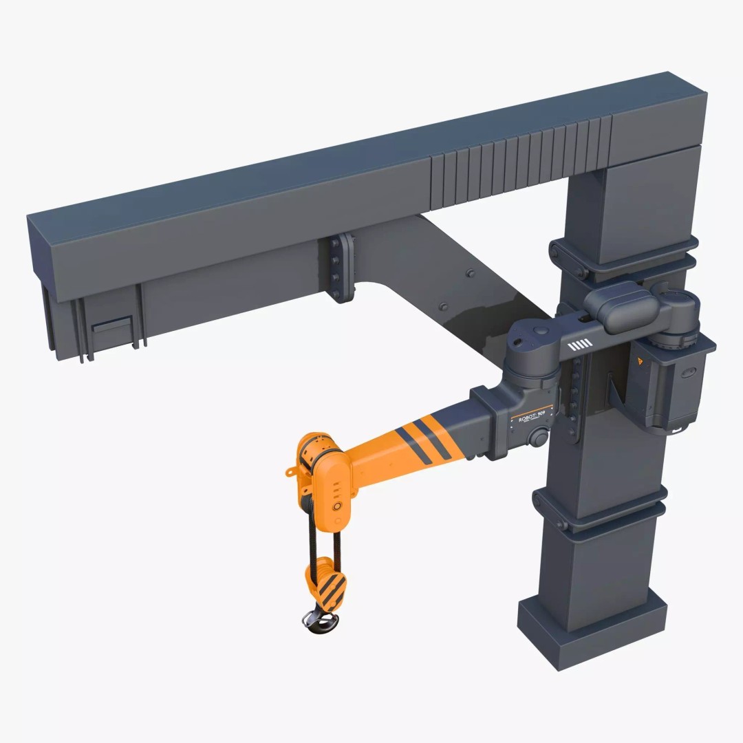 Industrial Robotic Jib Crane M1 3D Model – Slewing Crane with Electric Hoist, PBR - View 4