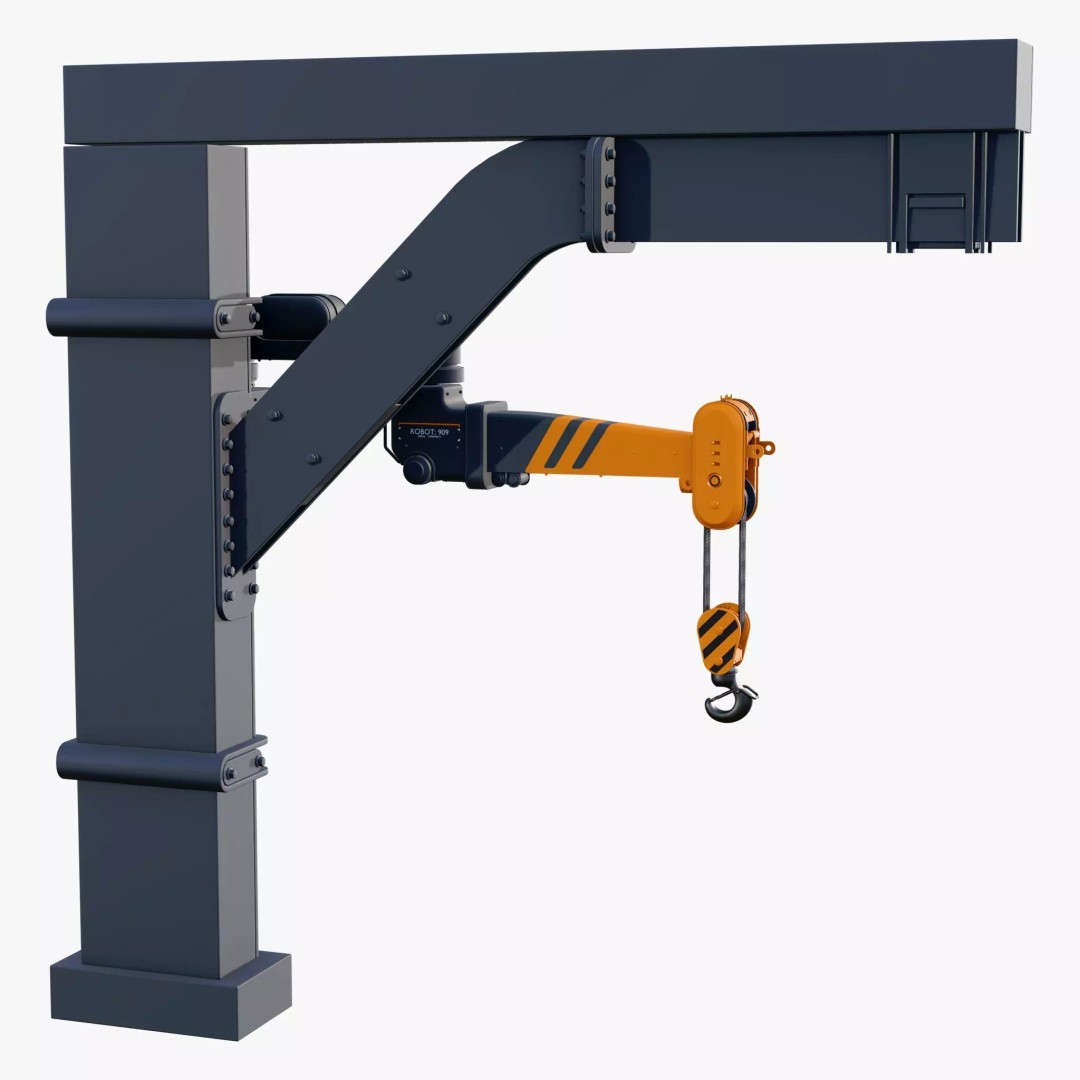 Industrial Robotic Jib Crane M1 3D Model – Slewing Crane with Electric Hoist, PBR - View 6