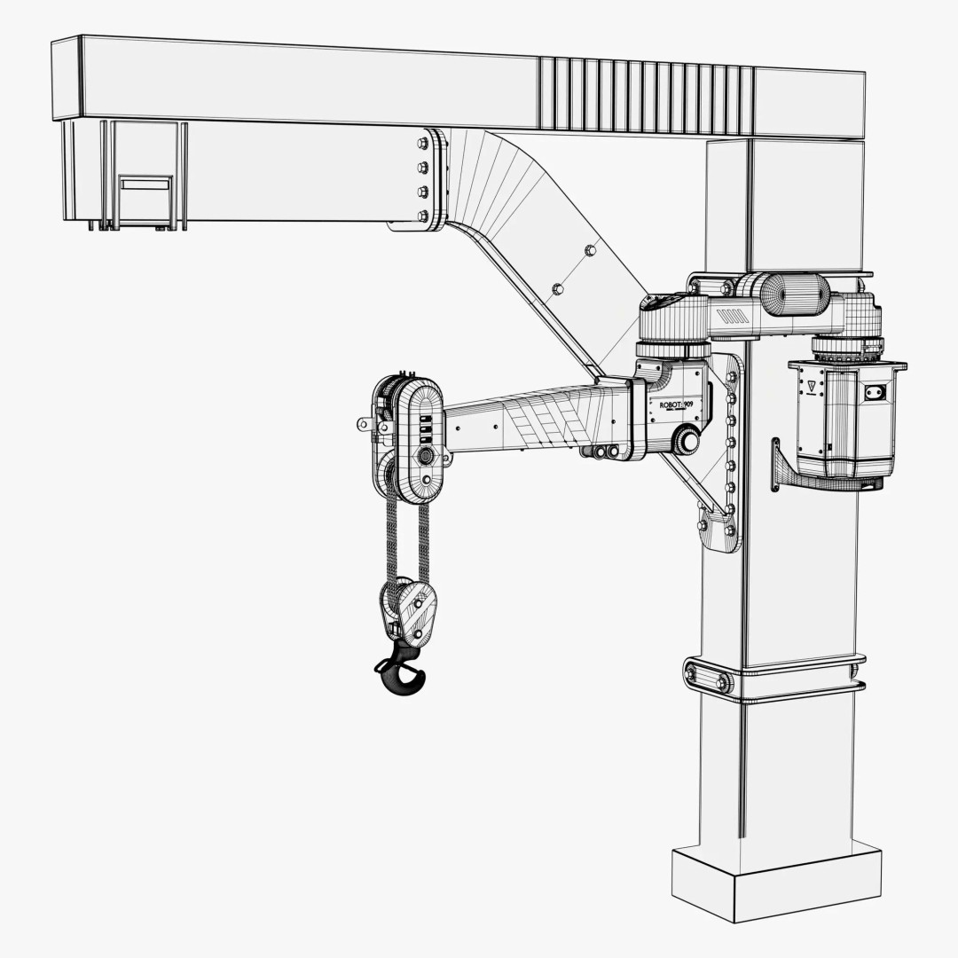 Industrial Robotic Jib Crane M1 3D Model – Slewing Crane with Electric Hoist, PBR - View 8