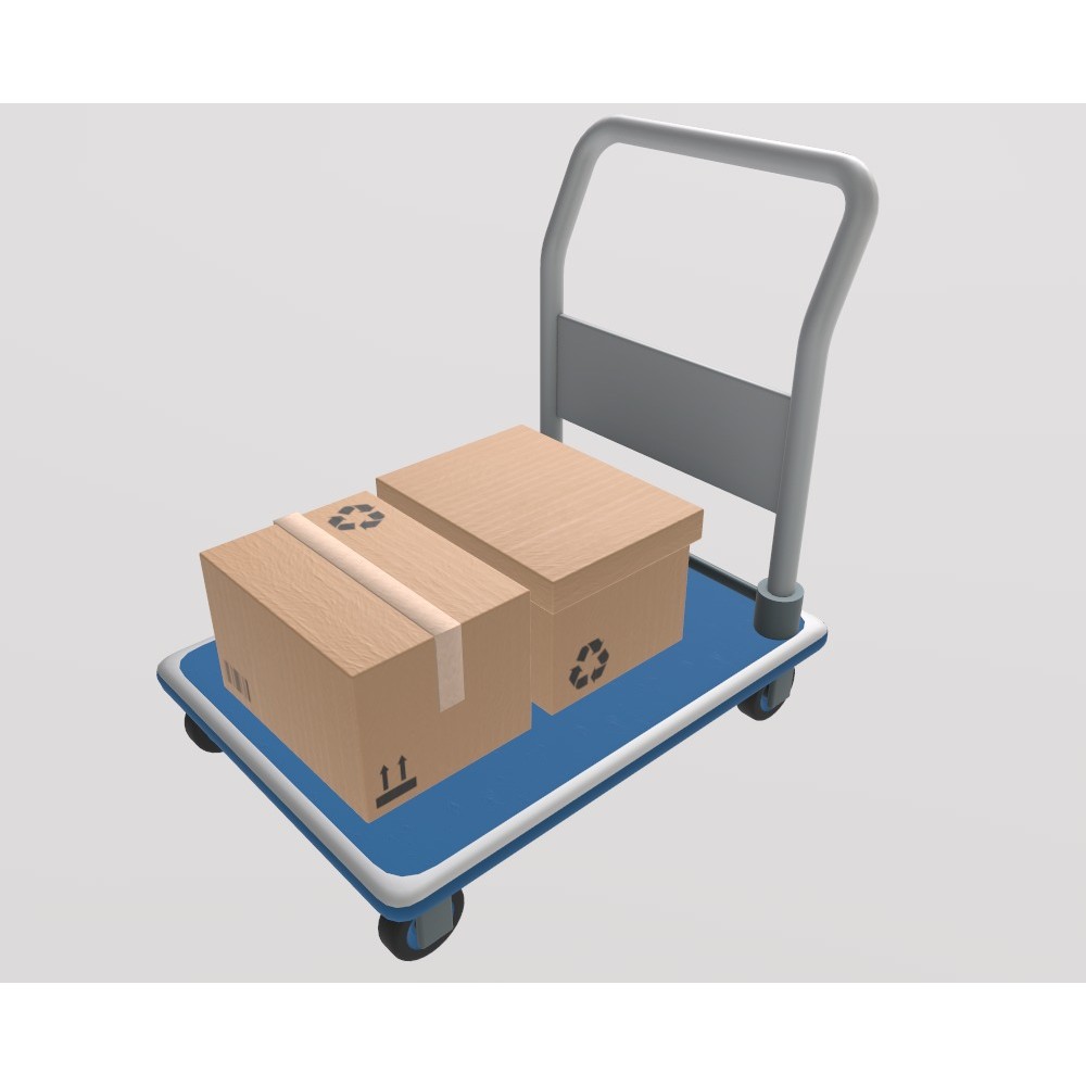 Stylized Hand Truck 3D Model – Low Poly Delivery Asset, FBX