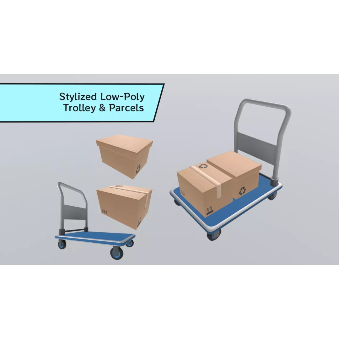 Stylized Hand Truck 3D Model – Low Poly Delivery Asset, FBX - View 2