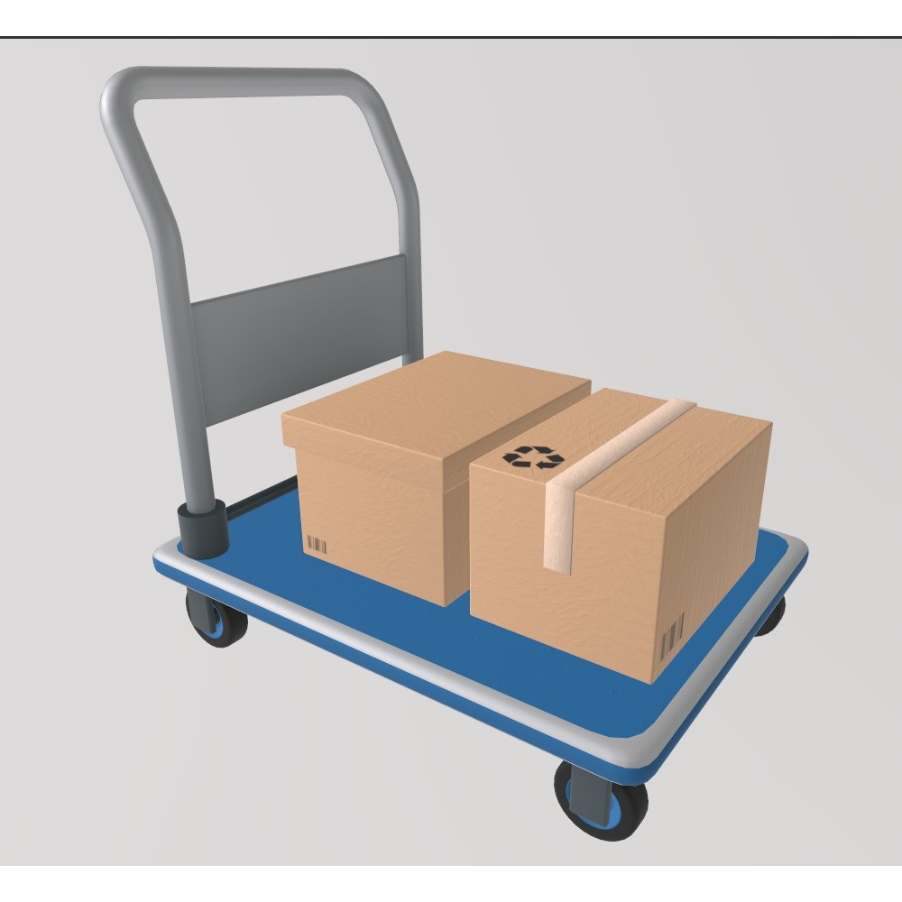 Stylized Hand Truck 3D Model – Low Poly Delivery Asset, FBX - View 3