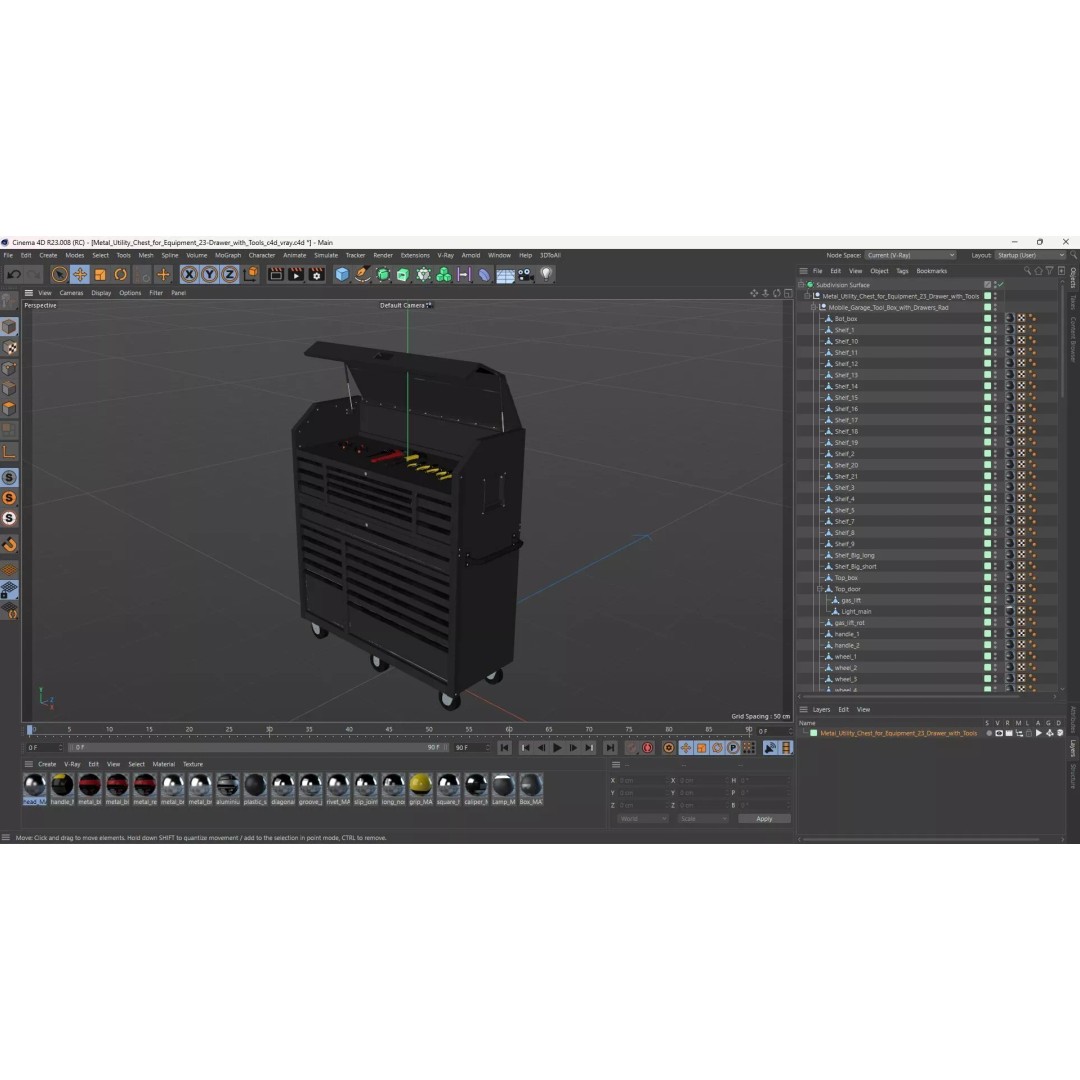 Metal Utility Chest 3D Model – Industrial Tool Storage with 23 Drawers