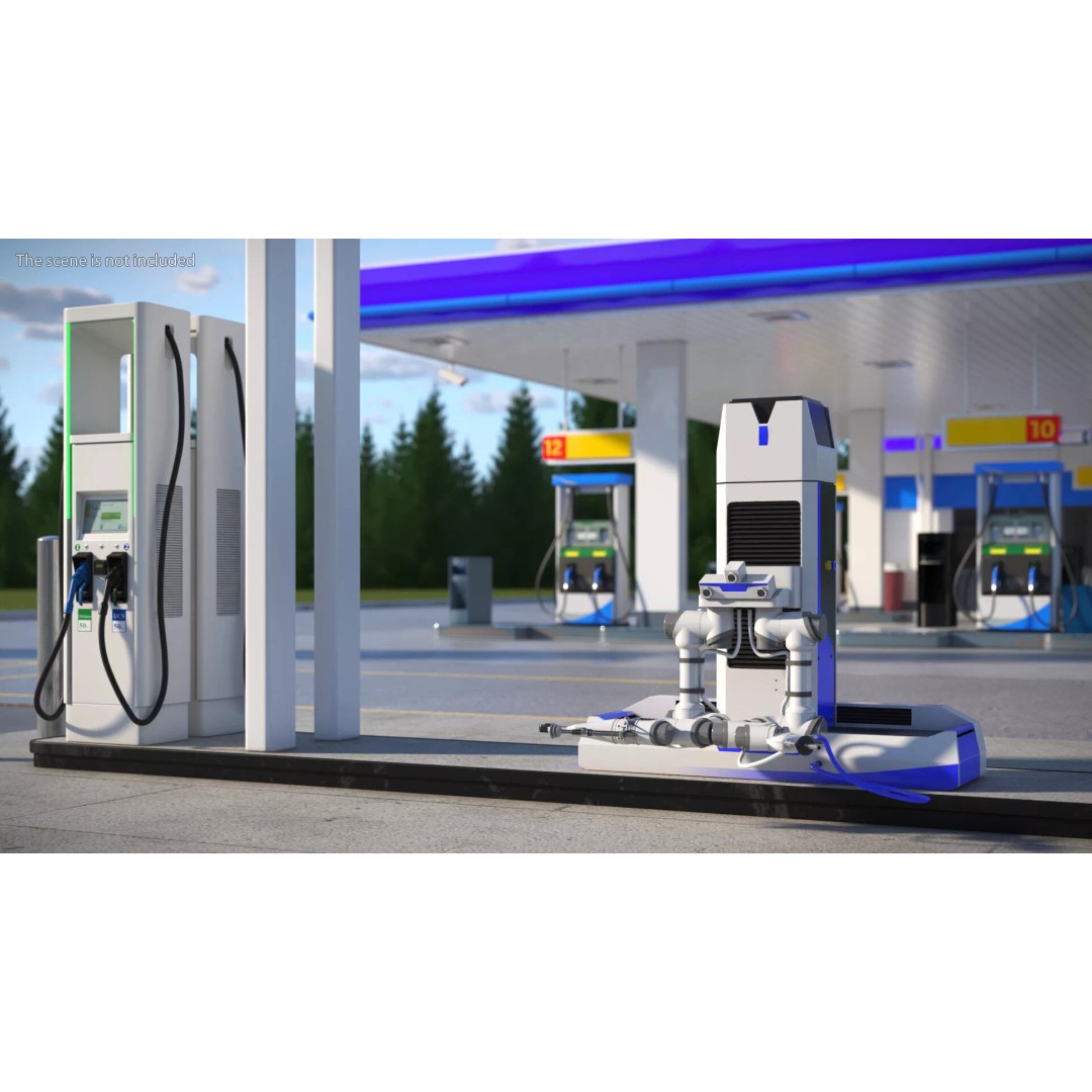 Robotic Fueling Arm Station 3D Model – Industrial Automated Fuel Dispenser - View 3