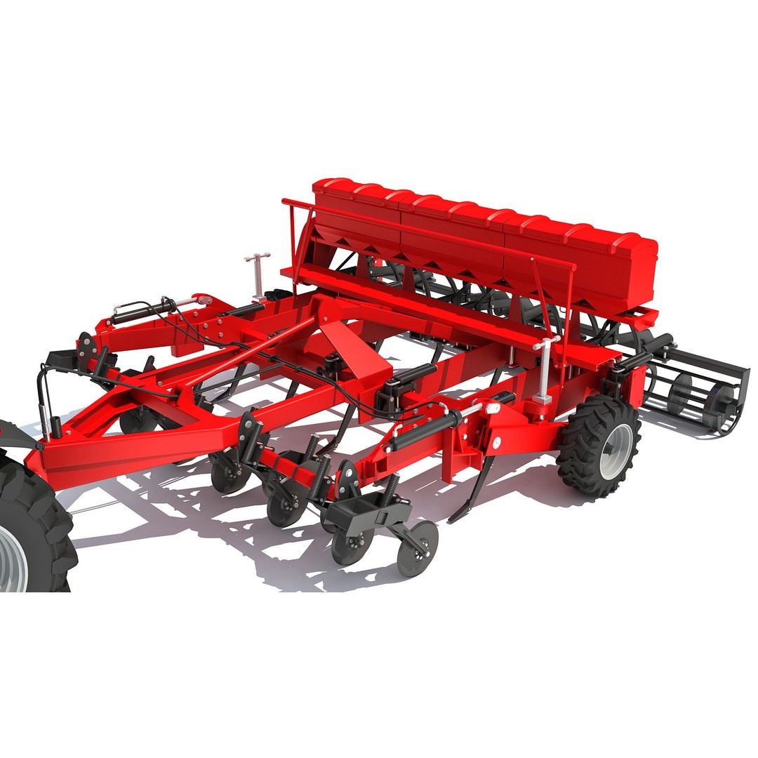 Tractor 3D Model – High Poly Industrial Vehicle with Seed Drill - View 12