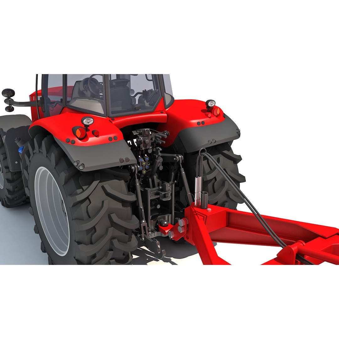 Tractor 3D Model – High Poly Industrial Vehicle with Seed Drill - View 15