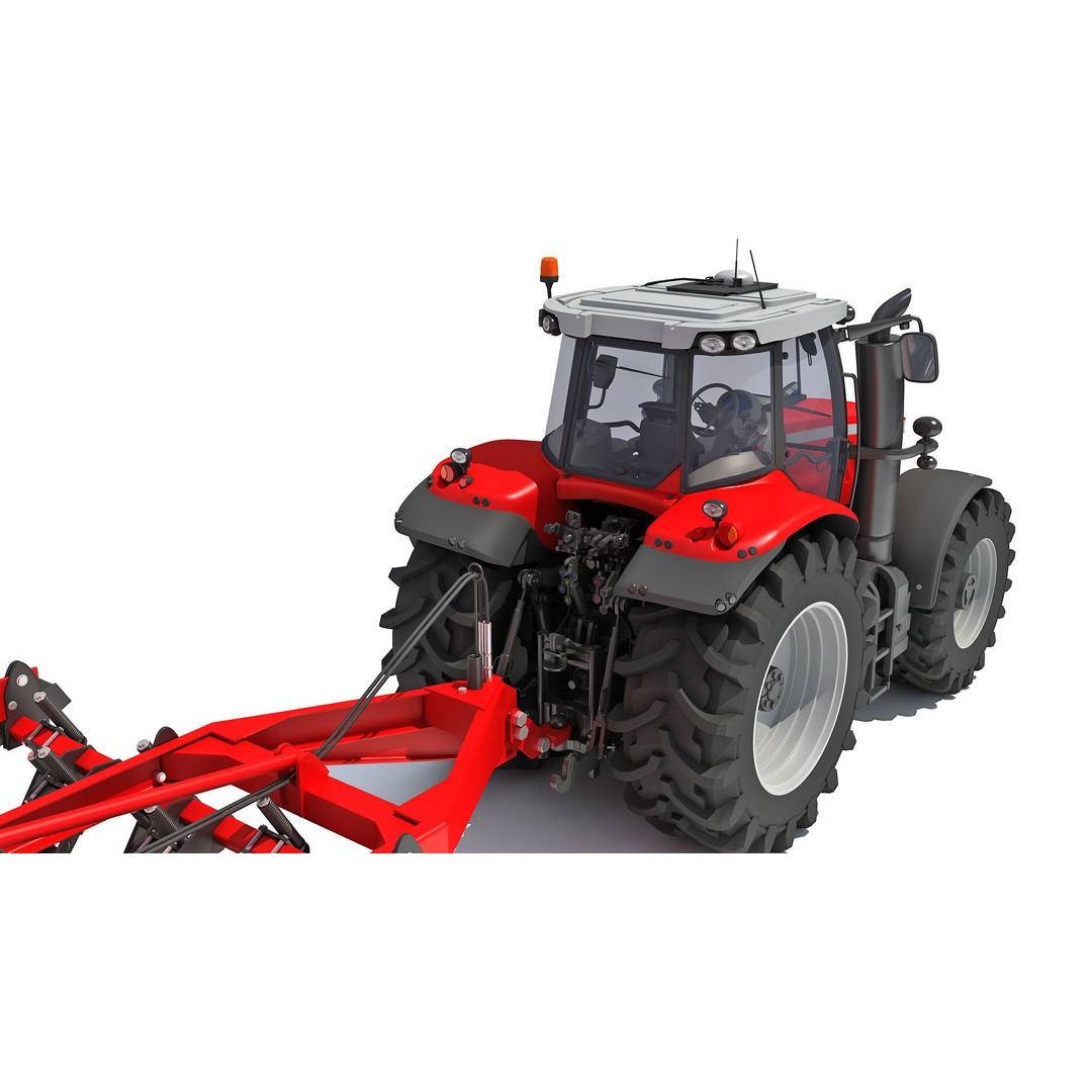 Tractor 3D Model – High Poly Industrial Vehicle with Seed Drill - View 16