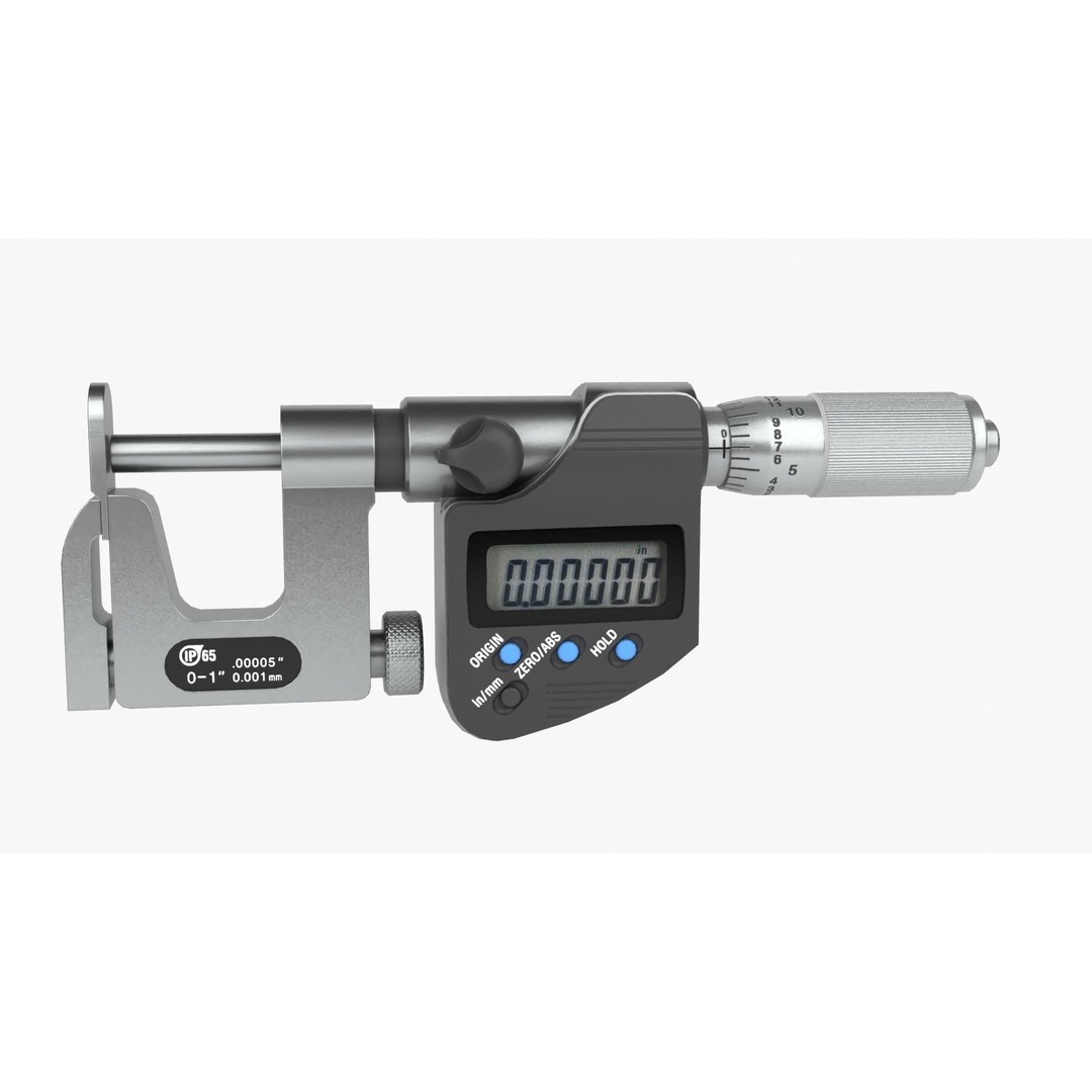 Micrometer 3D Model – Low Poly Industrial Tool, FBX, OBJ, PBR - View 14
