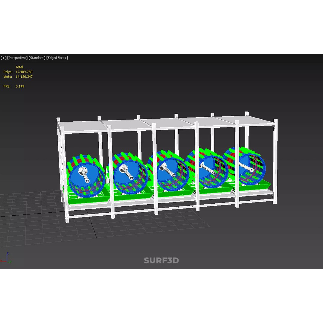 Stacked Vertical Garden Tower Frame 3D Model – Rotary Hydroponic System, FBX - View 35