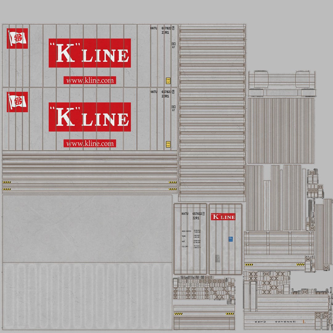 20ft K-LINE Reefer Shipping Container 3D Model – PBR Game Asset, FBX - View 11