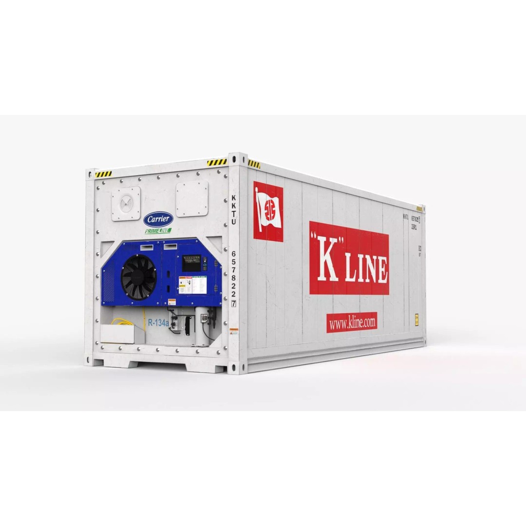 20ft K-LINE Reefer Shipping Container 3D Model – PBR Game Asset, FBX - View 2
