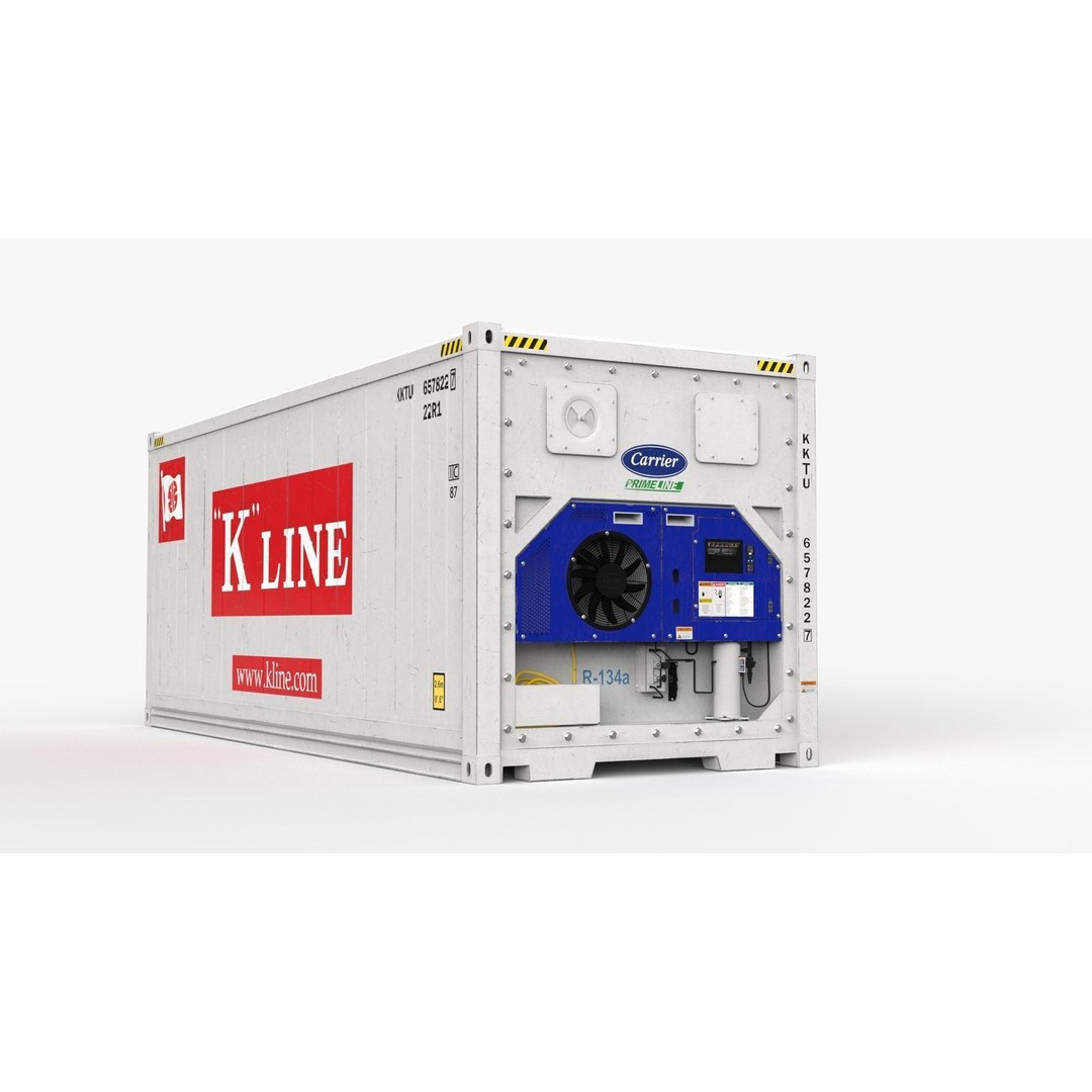20ft K-LINE Reefer Shipping Container 3D Model – PBR Game Asset, FBX - View 3