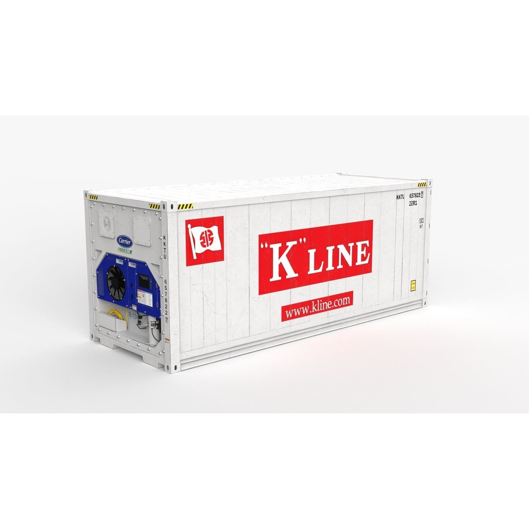 20ft K-LINE Reefer Shipping Container 3D Model – PBR Game Asset, FBX - View 5