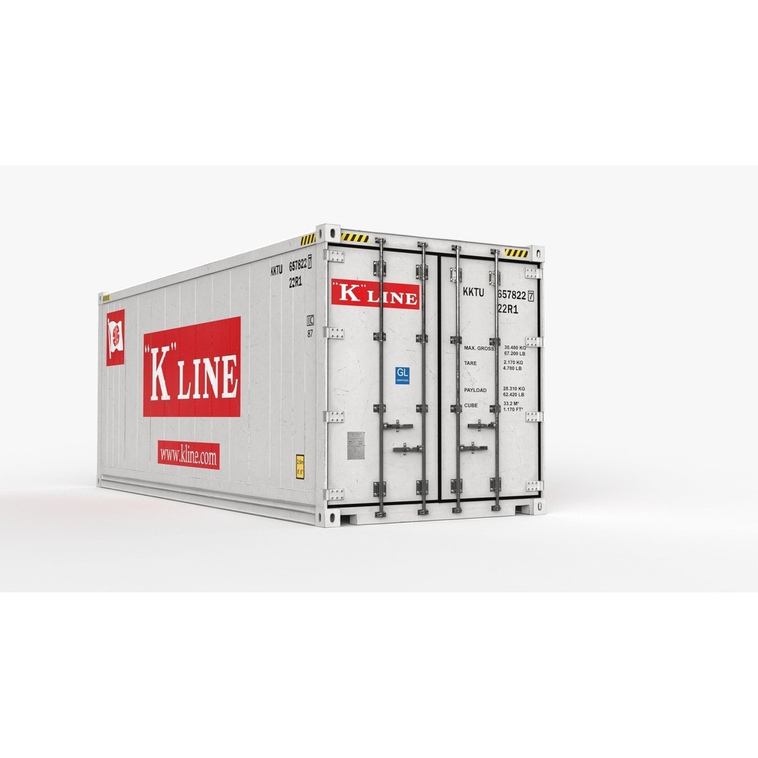 20ft K-LINE Reefer Shipping Container 3D Model – PBR Game Asset, FBX - View 6