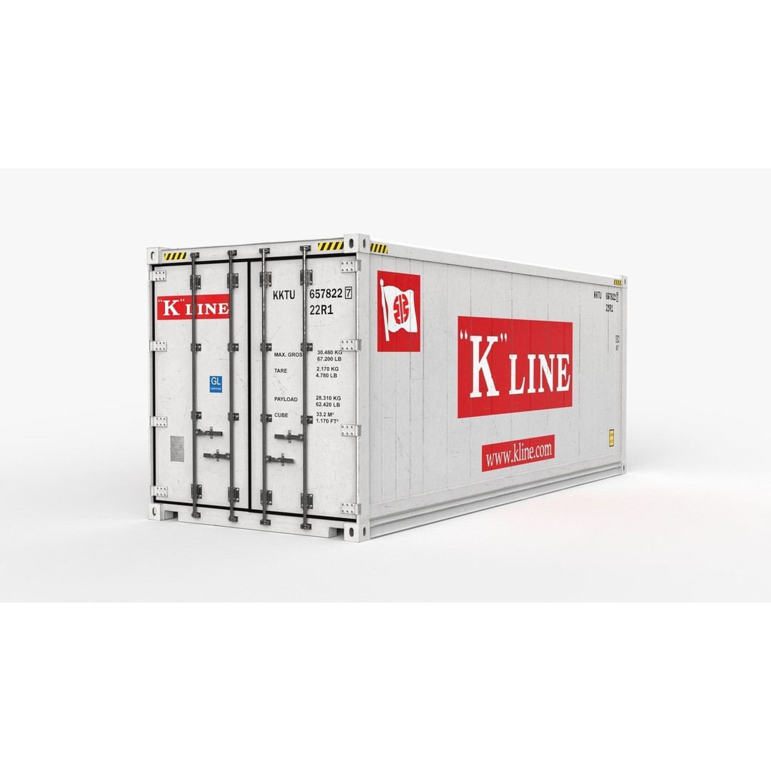 20ft K-LINE Reefer Shipping Container 3D Model – PBR Game Asset, FBX - View 7