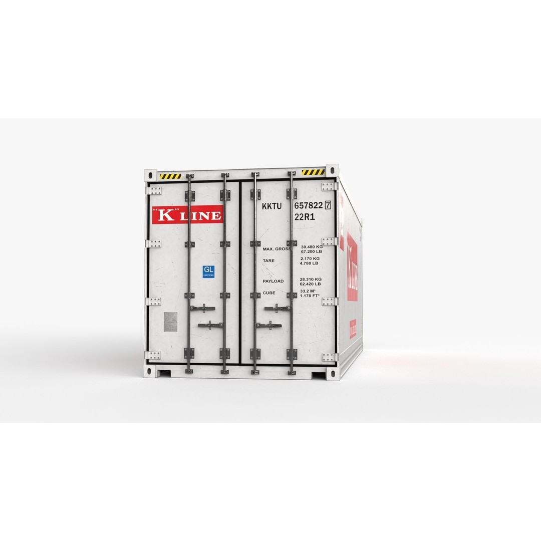 20ft K-LINE Reefer Shipping Container 3D Model – PBR Game Asset, FBX - View 8