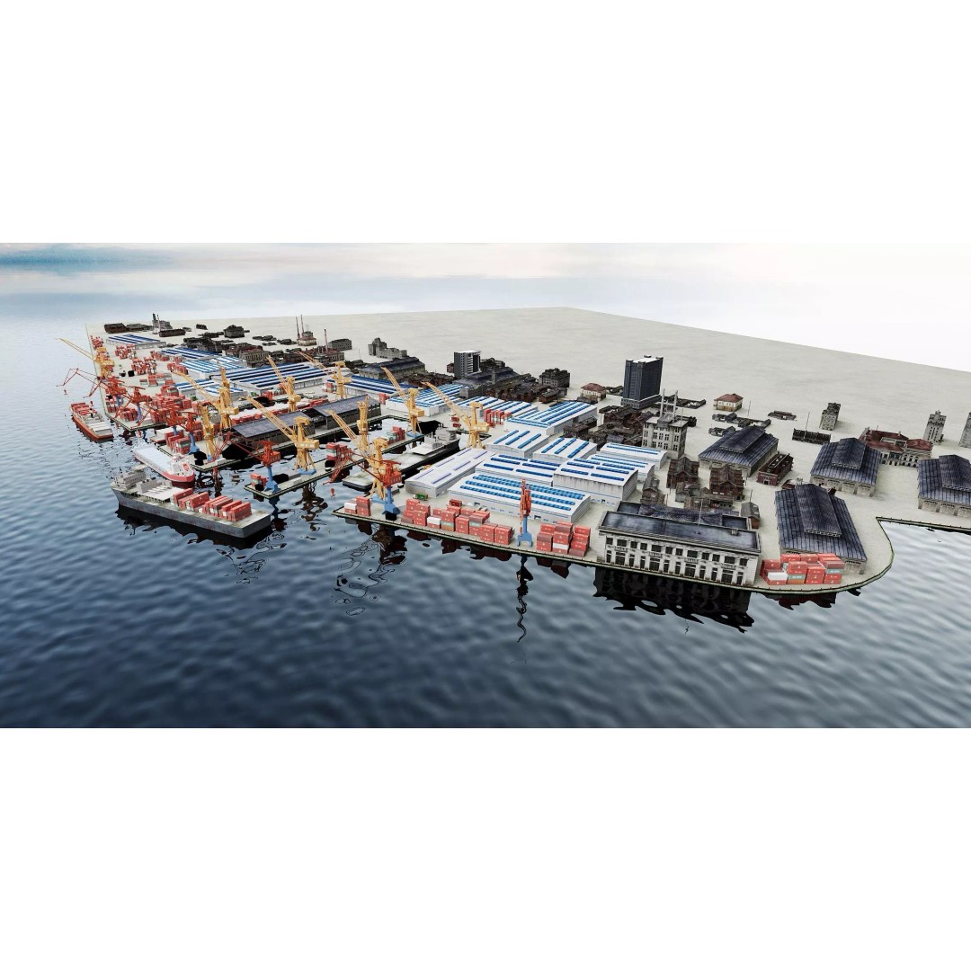 Industrial Container Port 3D Model – Detailed Maritime Environment, FBX, OBJ - View 10