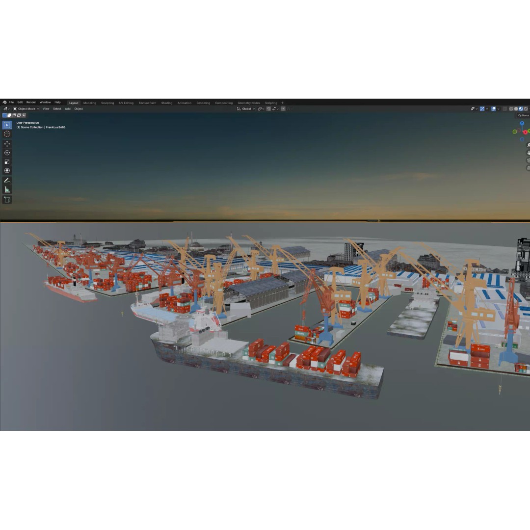 Industrial Container Port 3D Model – Detailed Maritime Environment, FBX, OBJ - View 11