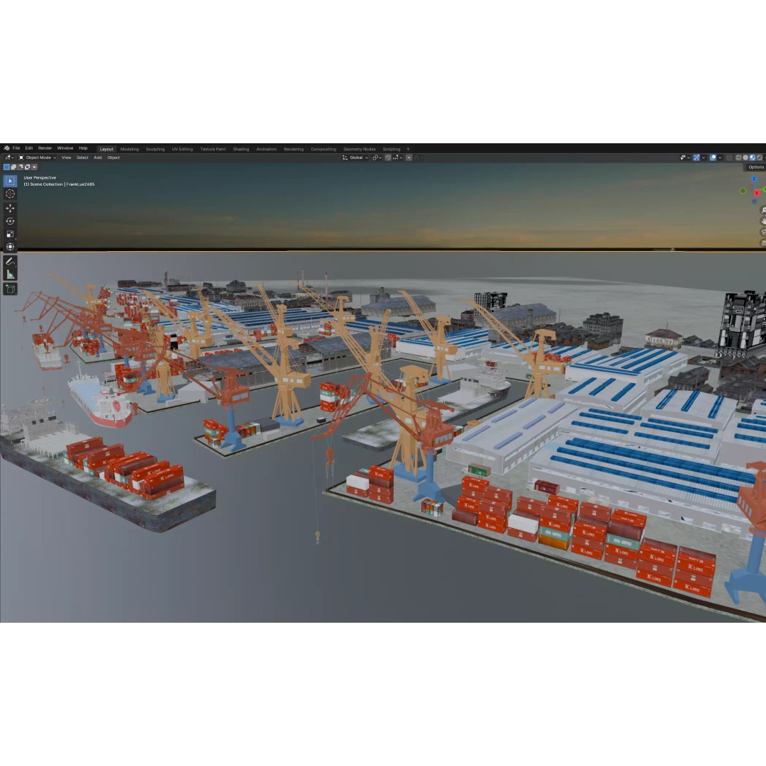 Industrial Container Port 3D Model – Detailed Maritime Environment, FBX, OBJ - View 12