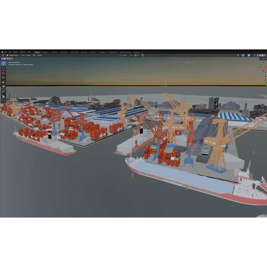 Industrial Container Port 3D Model – Detailed Maritime Environment, FBX, OBJ - View 15