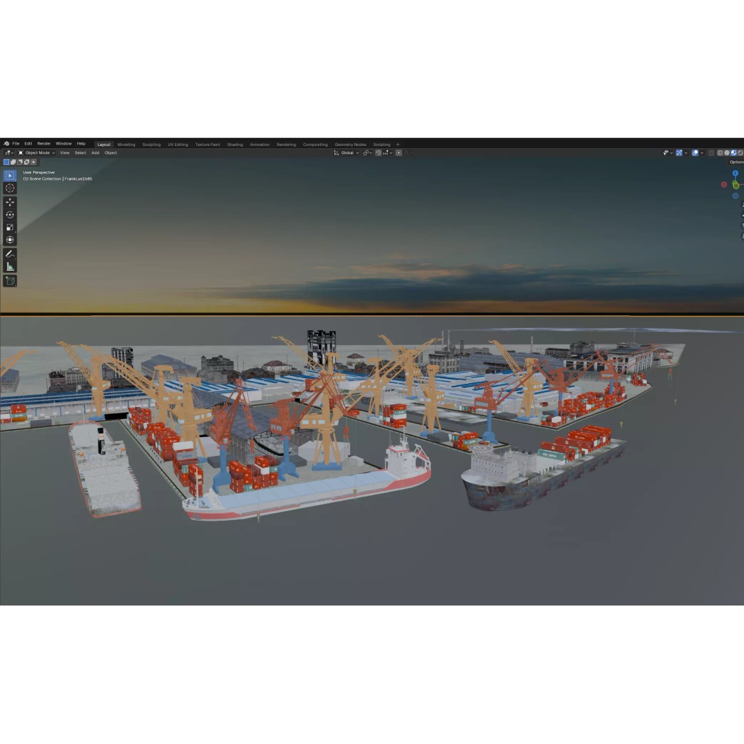 Industrial Container Port 3D Model – Detailed Maritime Environment, FBX, OBJ - View 16