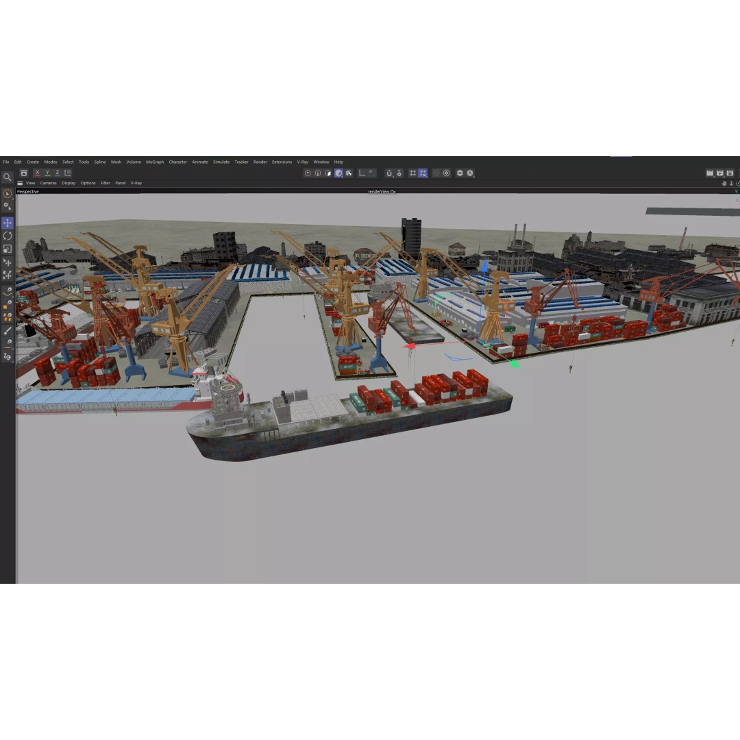 Industrial Container Port 3D Model – Detailed Maritime Environment, FBX, OBJ - View 19