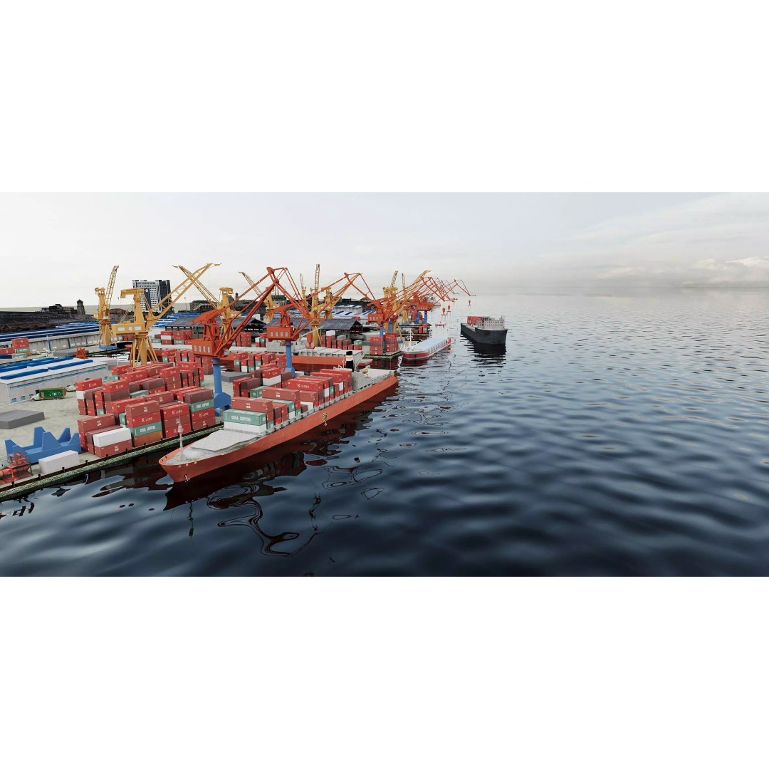 Industrial Container Port 3D Model – Detailed Maritime Environment, FBX, OBJ - View 4