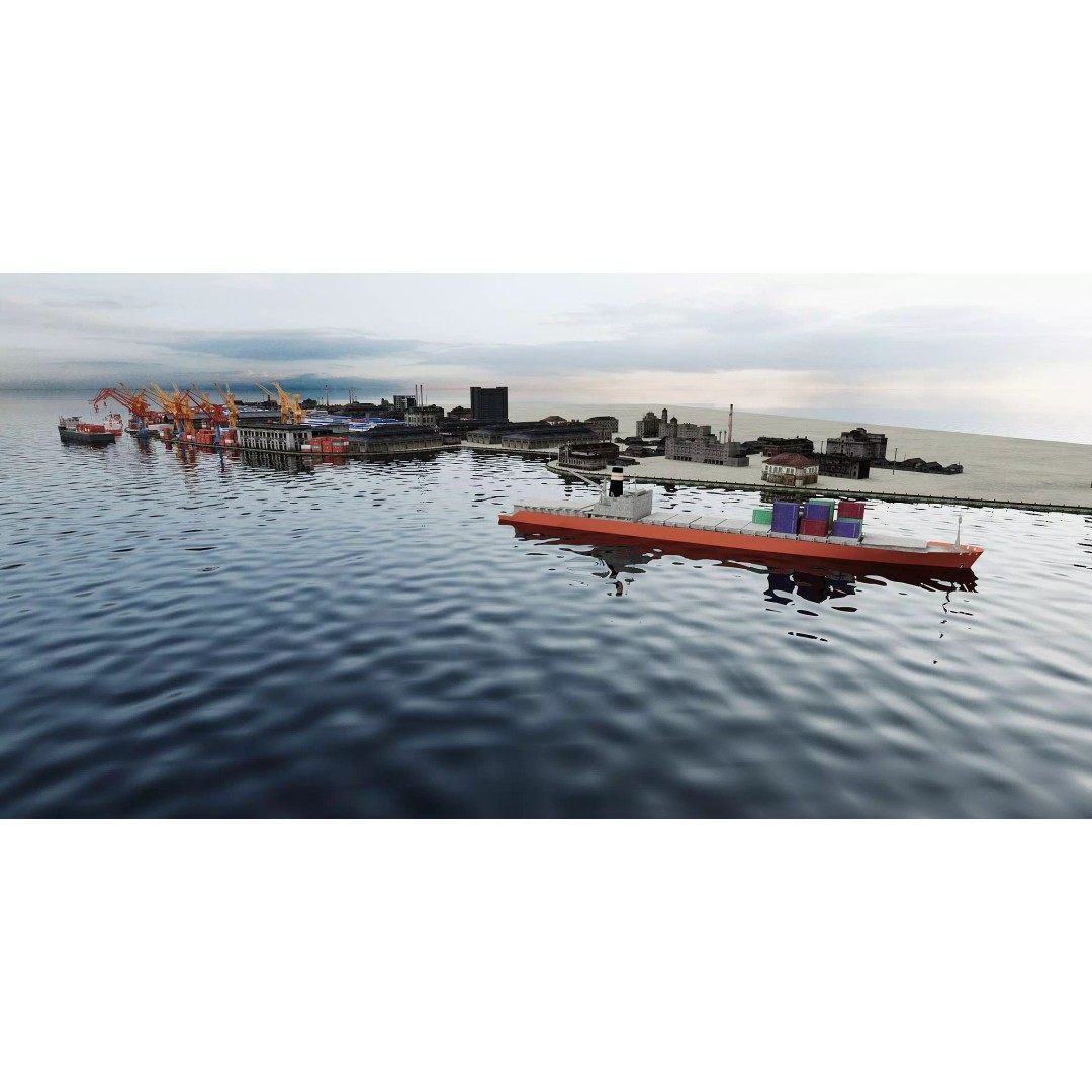 Industrial Container Port 3D Model – Detailed Maritime Environment, FBX, OBJ - View 6