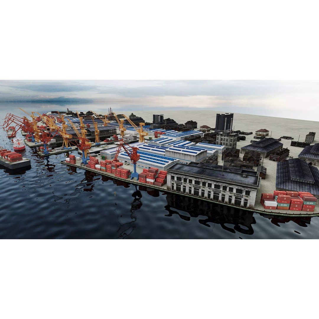 Industrial Container Port 3D Model – Detailed Maritime Environment, FBX, OBJ - View 8
