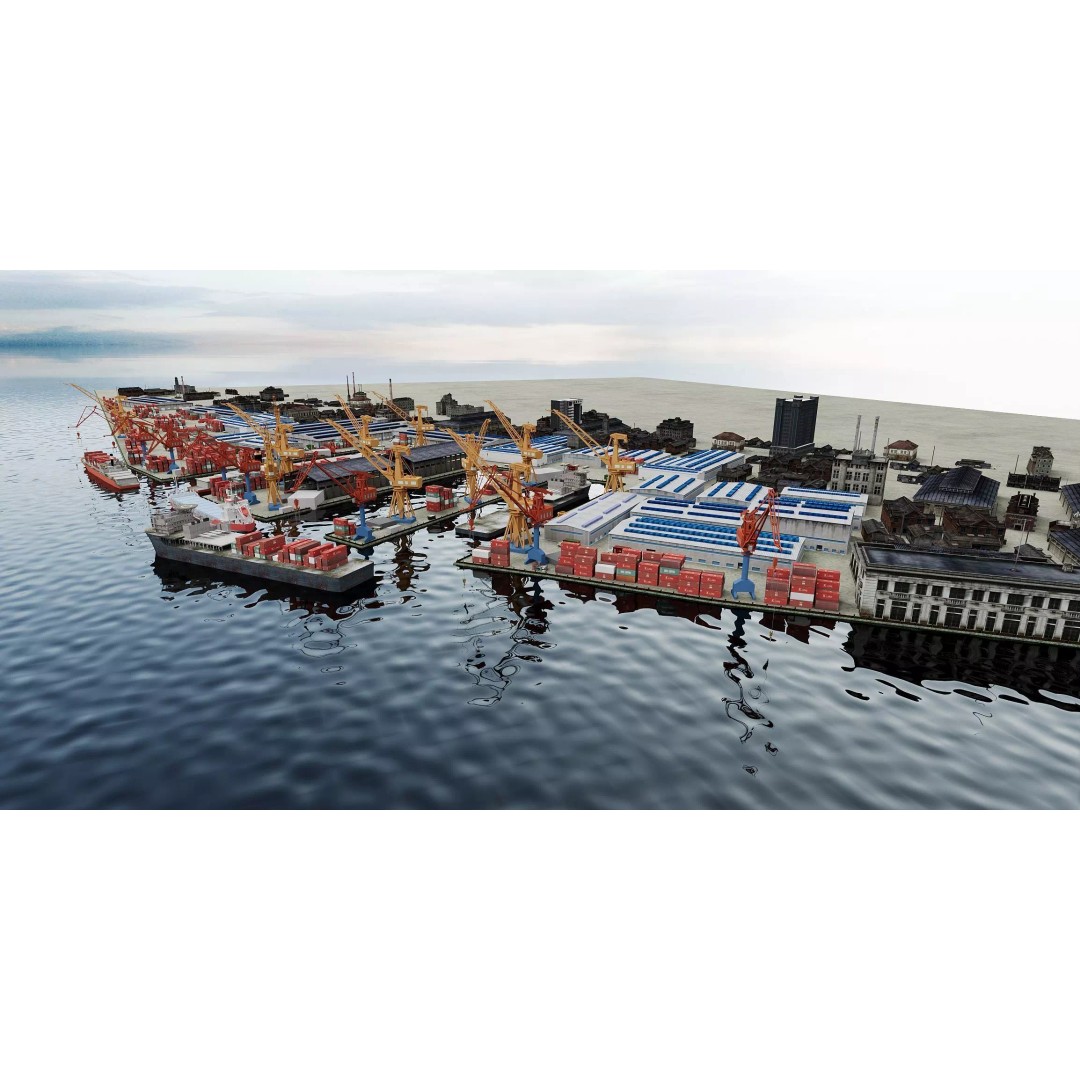 Industrial Container Port 3D Model – Detailed Maritime Environment, FBX, OBJ - View 9