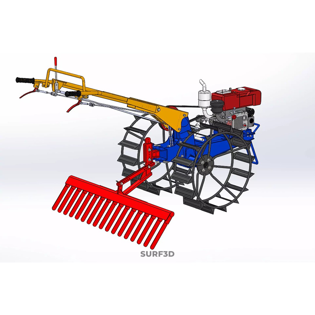 Hand Walking Tractor Leveling Tooth Harrow Rake 3D Model – PBR Formats for Agriculture