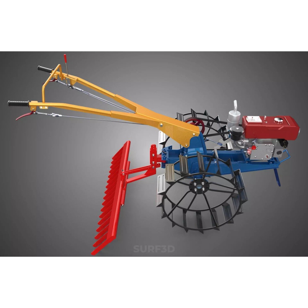 Hand Walking Tractor Leveling Tooth Harrow Rake 3D Model – PBR Formats for Agriculture - View 10