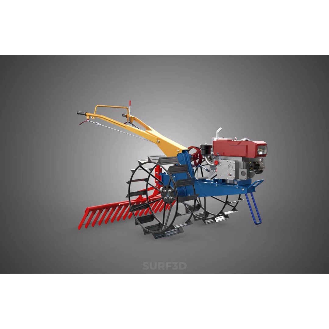 Hand Walking Tractor Leveling Tooth Harrow Rake 3D Model – PBR Formats for Agriculture - View 11