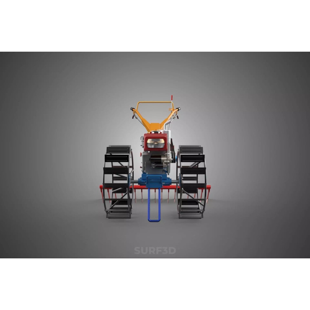 Hand Walking Tractor Leveling Tooth Harrow Rake 3D Model – PBR Formats for Agriculture - View 12