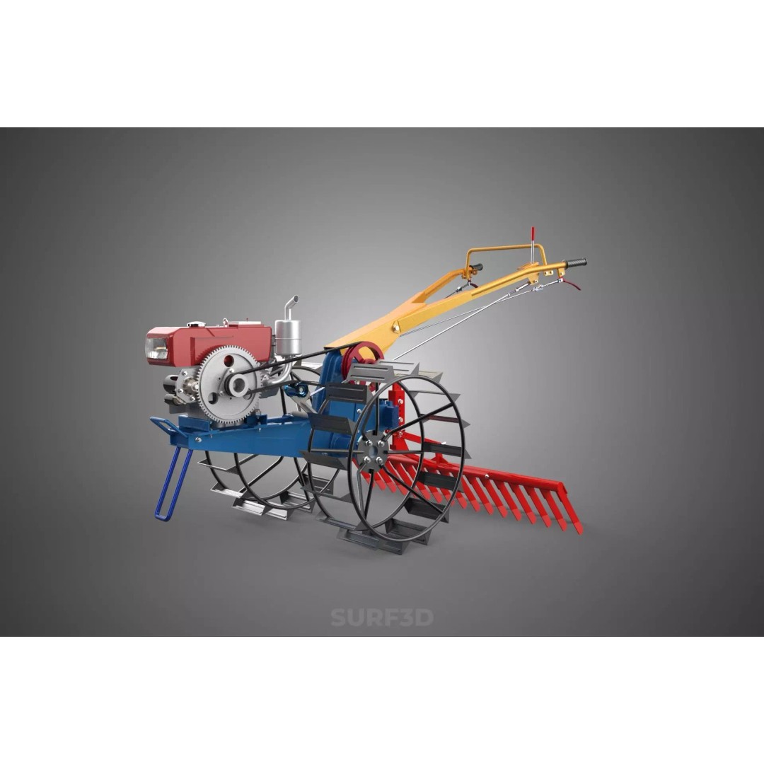 Hand Walking Tractor Leveling Tooth Harrow Rake 3D Model – PBR Formats for Agriculture - View 13