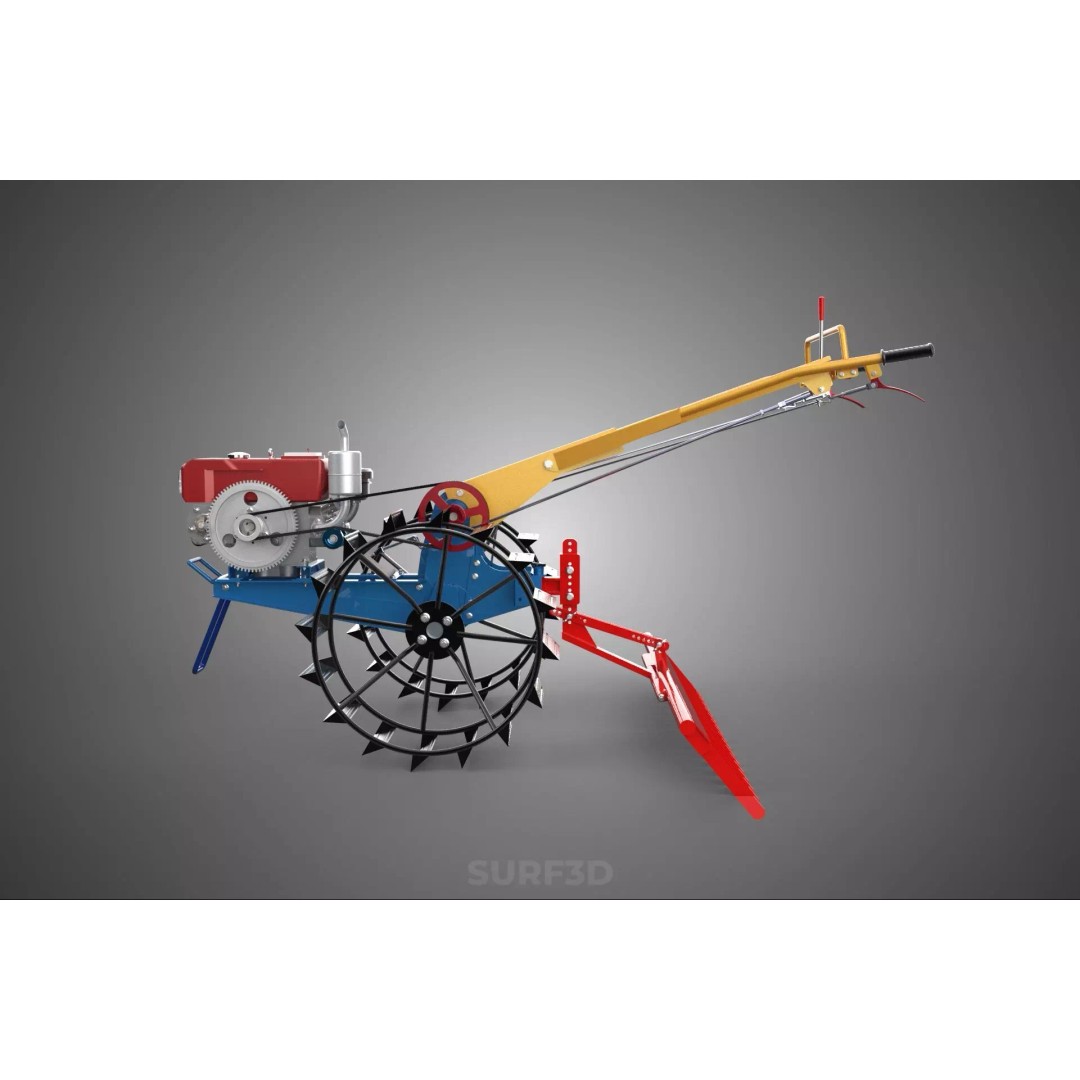 Hand Walking Tractor Leveling Tooth Harrow Rake 3D Model – PBR Formats for Agriculture - View 14