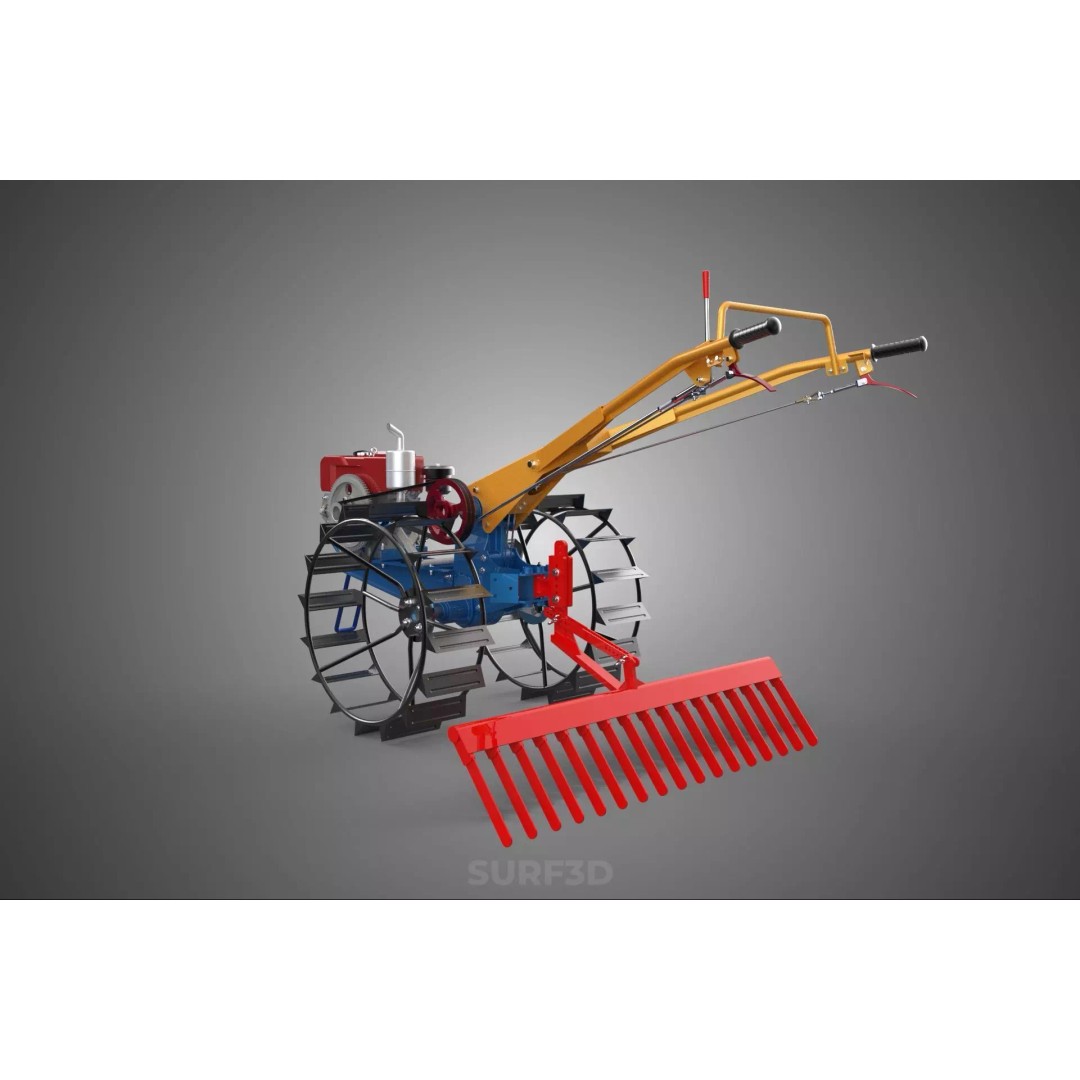 Hand Walking Tractor Leveling Tooth Harrow Rake 3D Model – PBR Formats for Agriculture - View 15