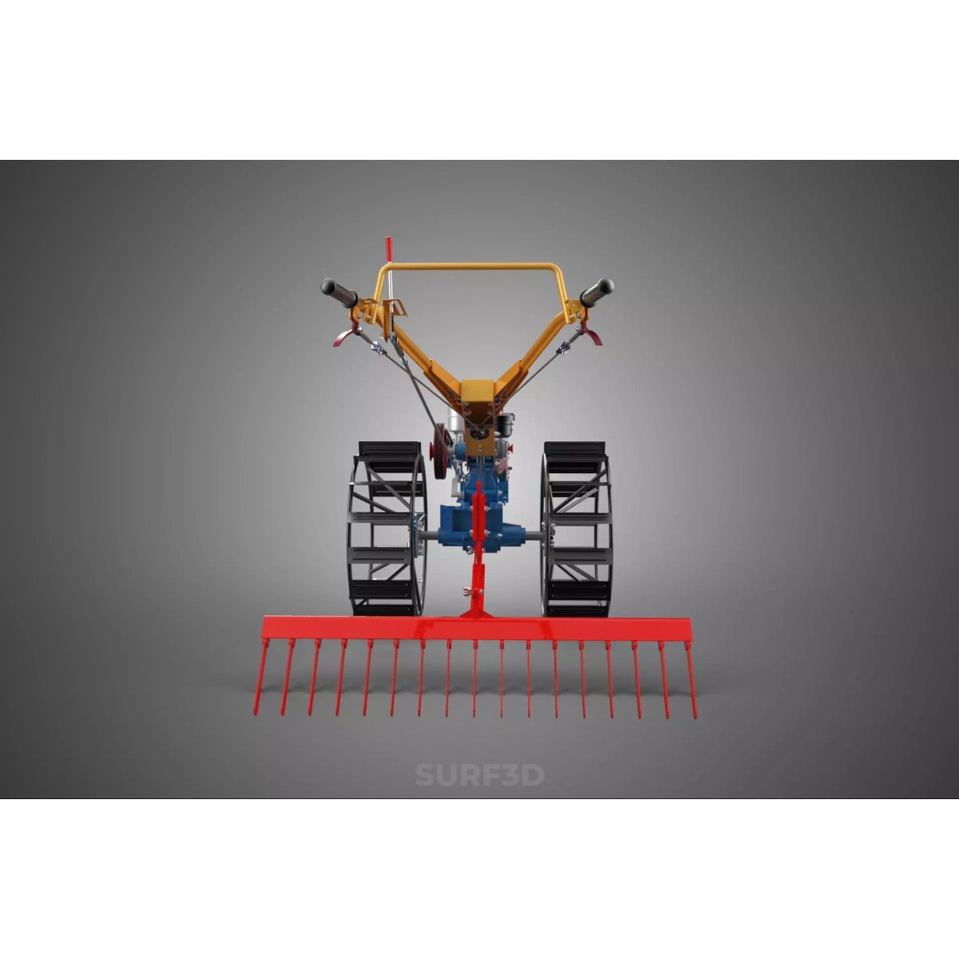 Hand Walking Tractor Leveling Tooth Harrow Rake 3D Model – PBR Formats for Agriculture - View 16
