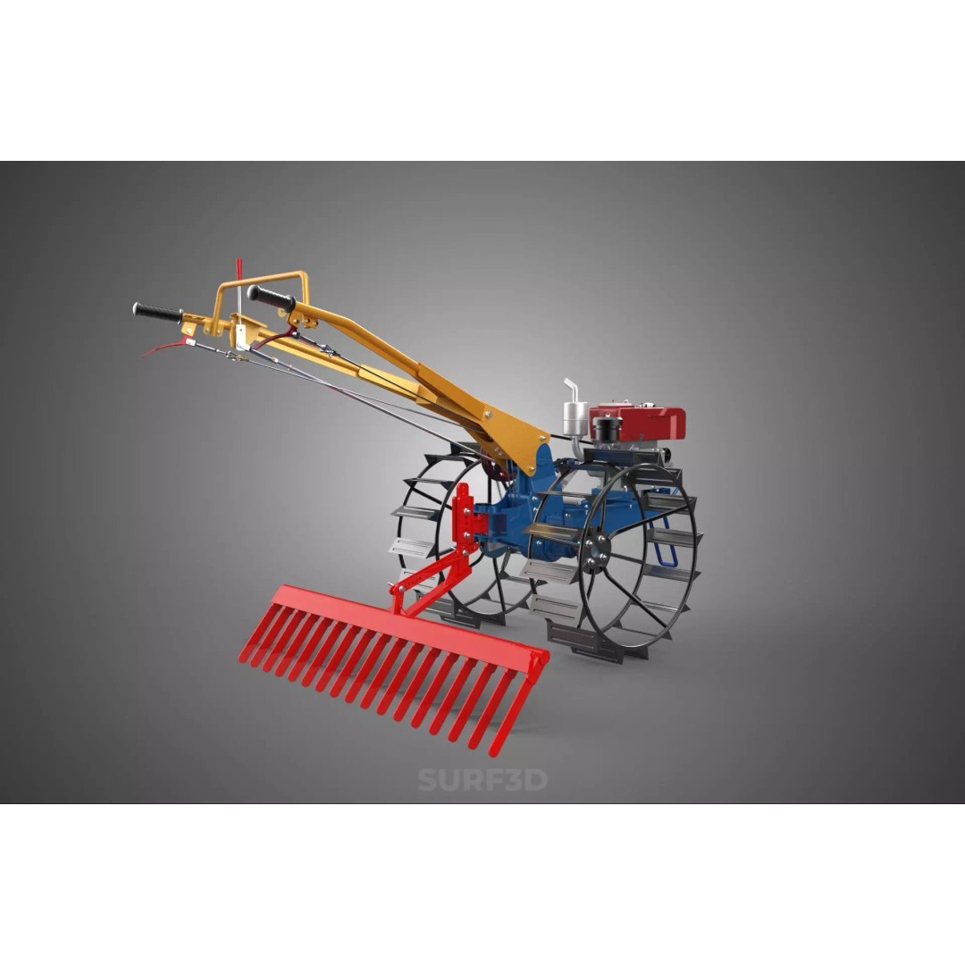 Hand Walking Tractor Leveling Tooth Harrow Rake 3D Model – PBR Formats for Agriculture - View 17