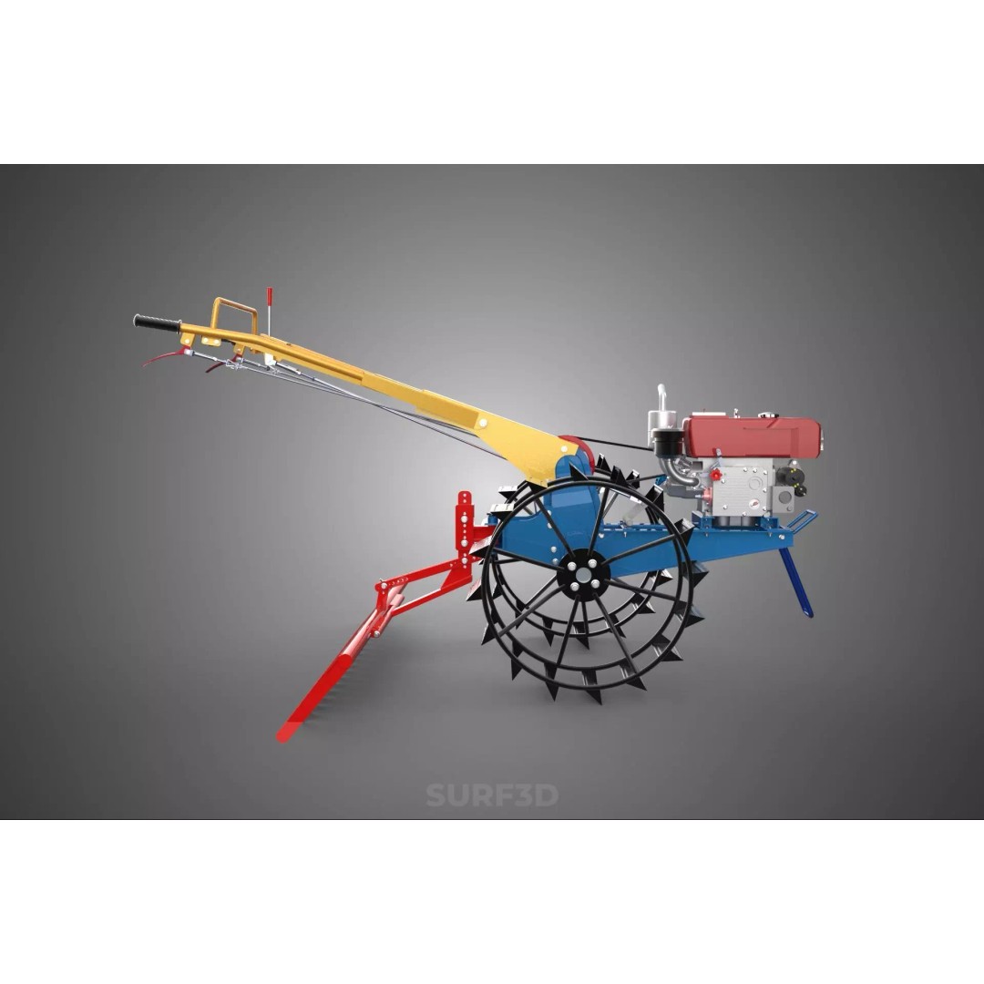 Hand Walking Tractor Leveling Tooth Harrow Rake 3D Model – PBR Formats for Agriculture - View 18