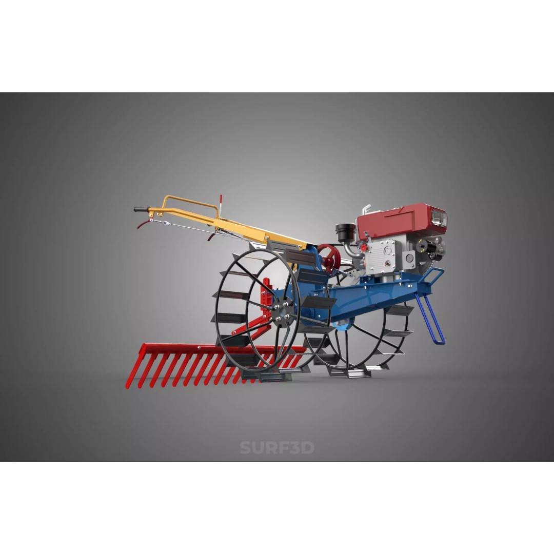 Hand Walking Tractor Leveling Tooth Harrow Rake 3D Model – PBR Formats for Agriculture - View 19