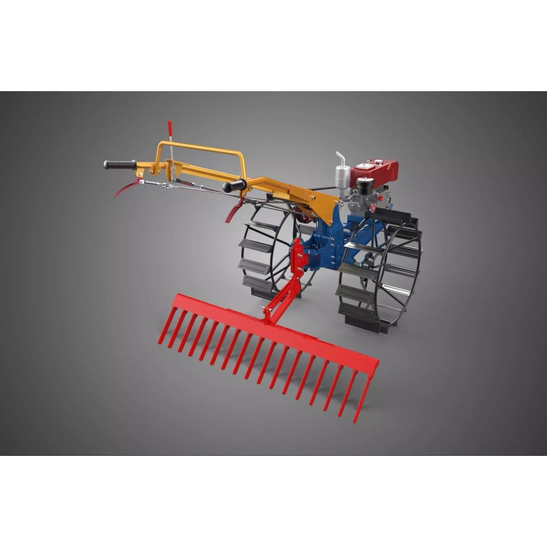 Hand Walking Tractor Leveling Tooth Harrow Rake 3D Model – PBR Formats for Agriculture - View 2