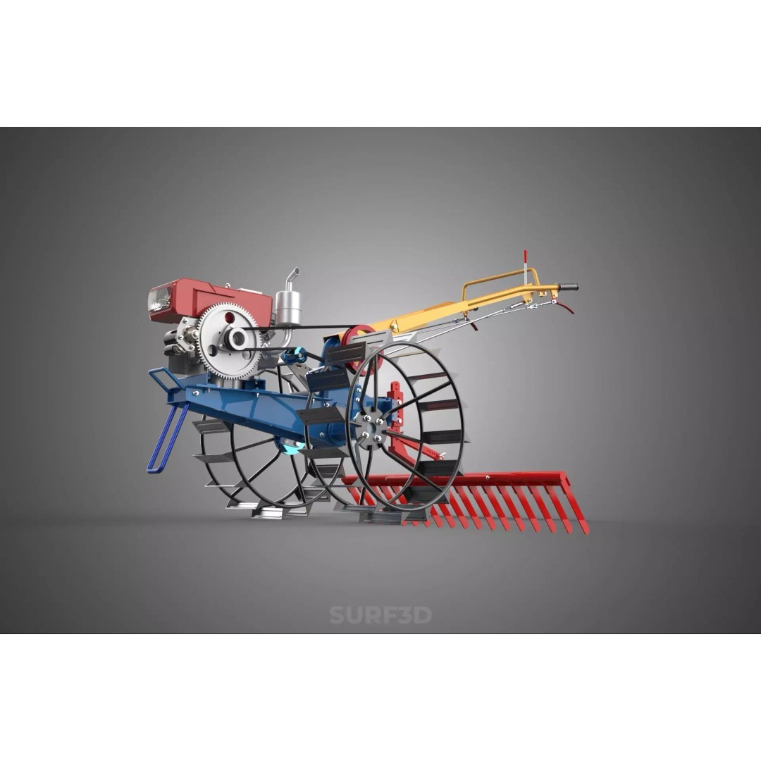 Hand Walking Tractor Leveling Tooth Harrow Rake 3D Model – PBR Formats for Agriculture - View 21