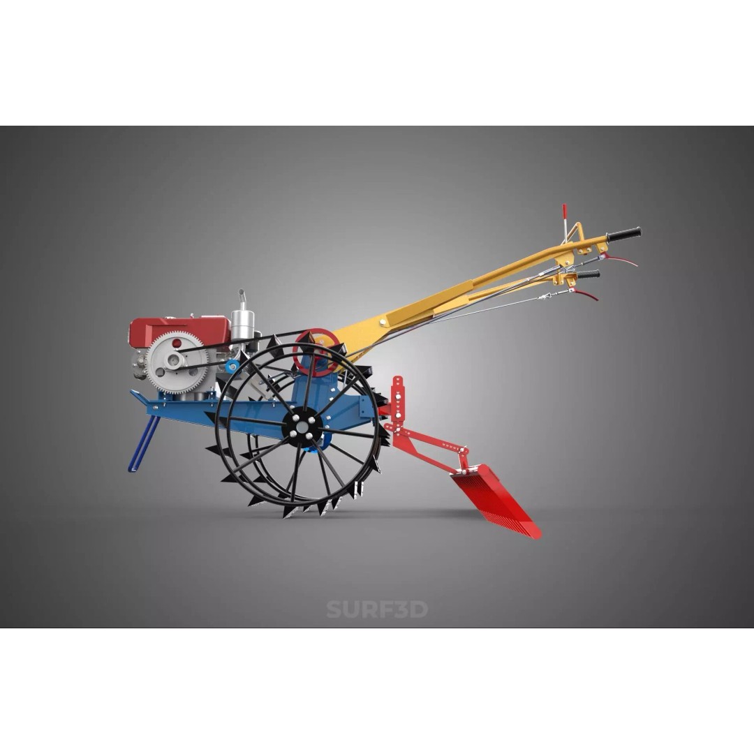 Hand Walking Tractor Leveling Tooth Harrow Rake 3D Model – PBR Formats for Agriculture - View 22