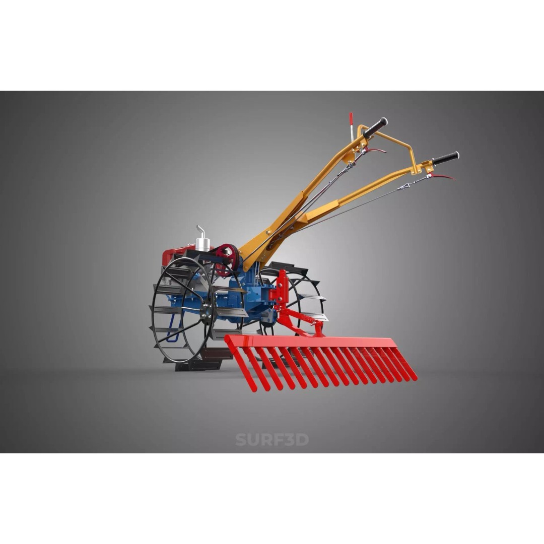 Hand Walking Tractor Leveling Tooth Harrow Rake 3D Model – PBR Formats for Agriculture - View 23