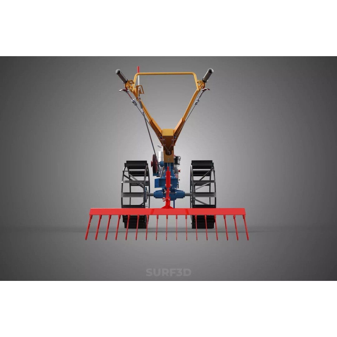 Hand Walking Tractor Leveling Tooth Harrow Rake 3D Model – PBR Formats for Agriculture - View 24